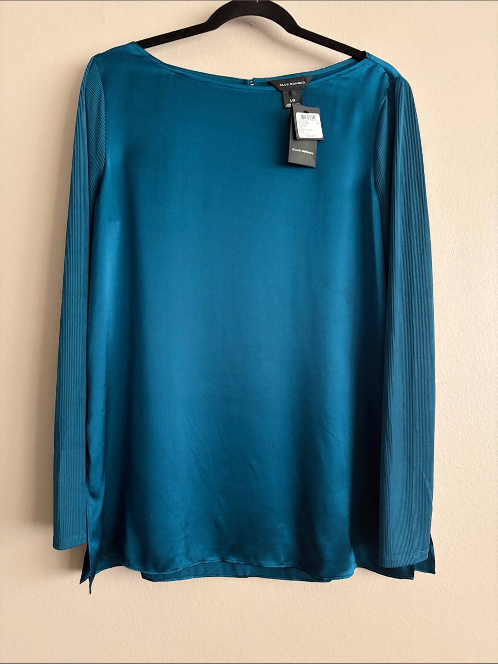 Club Monaco Teal Silk Satin Long Sleeve Top Size L
